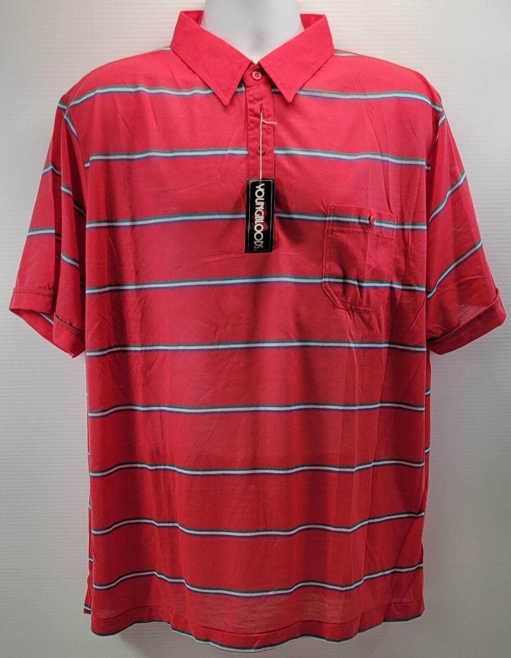 B) Vintage Youngbloods Big Man 2X Red Striped Polo Shirt